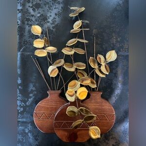 Vintage Homeco Wood and Metal Vase Trio Wall Decor